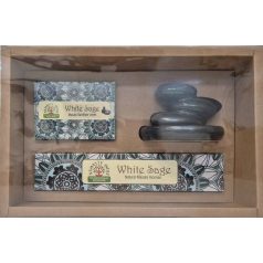   ZenHome Kerámia szett "Kő" - Füstölővel és kúpfüstölővel/ Fehér Zsálya