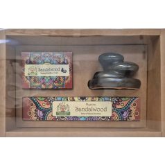   ZenHome Kerámia szett "Kő" - Füstölővel és kúpfüstölővel/Szantál