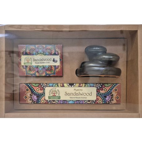 ZenHome Kerámia szett "Kő" - Füstölővel és kúpfüstölővel/Szantál